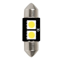 12V Hyper-Led 6 - 2 SMD x 3 chips - 10x32 mm - SV8.5-8 - 1 pezzo in blister - Bianco - Doppia polarita' - Resistenza incorporata