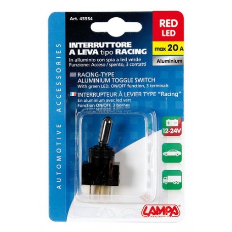 Interruttore a leva 3 contatti - 12/24V - rosso - 20A