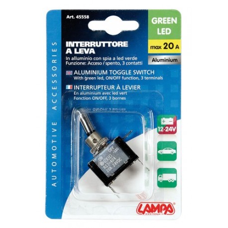 Interruttore a leva 2 contatti - 12/24V - verde - 20A