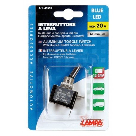 Interruttore a leva 2 contatti - 12/24V - blu - 20A