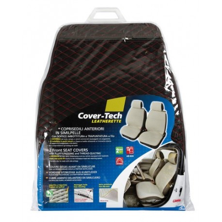 Cover-Tech Leatherette coppia coprisedili anteriori in similpelle - nero - rosso