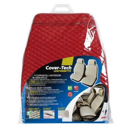 Cover-Tech Leatherette coppia coprisedili anteriori in similpelle - bordeaux - bianco