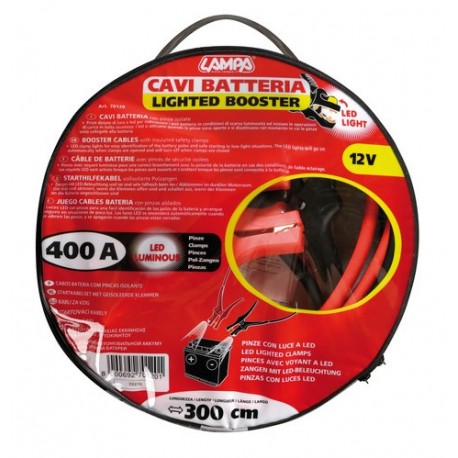 Cavi batteria con pinze isolate 12V - 300 cm - 400 A - 12 mm2