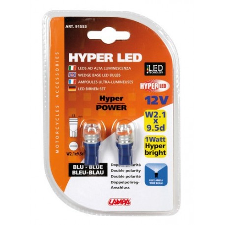 12V Hyper-Led Wide Beam lampada Led - T10 - 1W - W2.1x9.5d - Blu