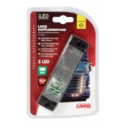Luce supplementare a 3 Led con catarifrangente - 24V - bianco