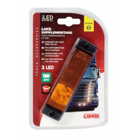 Luce supplementare a 3 Led con catarifrangente - 24V - Arancio