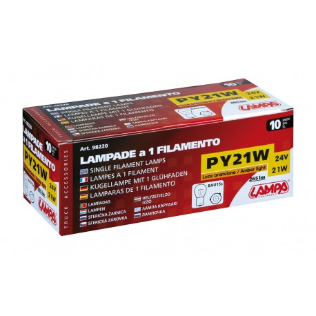 24V Lampada 1 filamento - PY21W - 21W - BAU15s - 10 pz - Scatola - Arancio