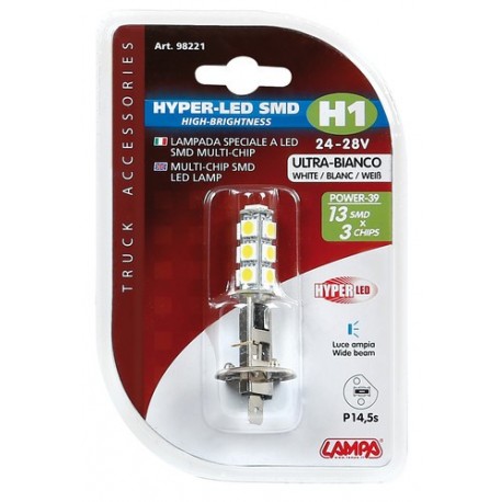 24/28V Hyper-Led 39 - 13 SMD x 3 chips - H1 - P14.5s - 1 pezzo in blister - bianco