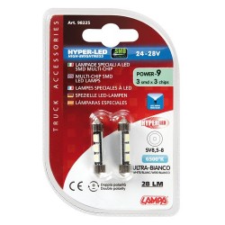 24/28V Hyper-Led 9 - 3 SMD x 3 chips - 10x39 mm - SV8.5-8 - bianco - Doppia polarita'