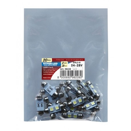 24/28V Hyper-Led 6 - 2 SMD x 3 chips - 10x31 mm - SV8.5-8 - 20 pz - Busta - bianco - Doppia polarita'