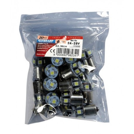 24/28V Hyper-Led 18 - 6 SMD x 3 chips - R5W - BA15s - 20 pz in blister - bianco - Doppia polarita'