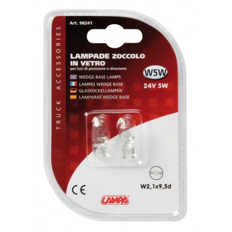 24V Lampada con zoccolo vetro - W5W - 5W - W2.1x9.5d - 2 pz in blister