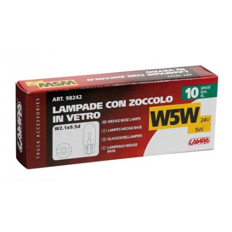 24V Lampada con zoccolo vetro - W5W - 5W - W2.1x9.5d - 10 pz - Scatola