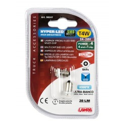 24/28V Hyper-Led 4 - 4 SMD x 1 chips - T4W - BA9s - bianco - Doppia polarita'