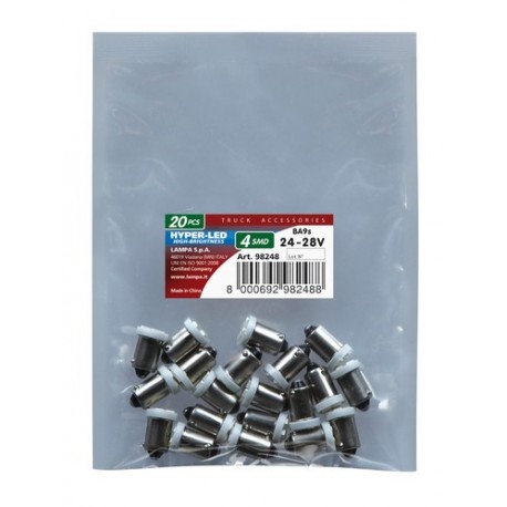 24/28V Hyper-Led 4 - 4 SMD x 1 chips - T4W - BA9s - 20 pz - Busta - bianco - Doppia polarita'