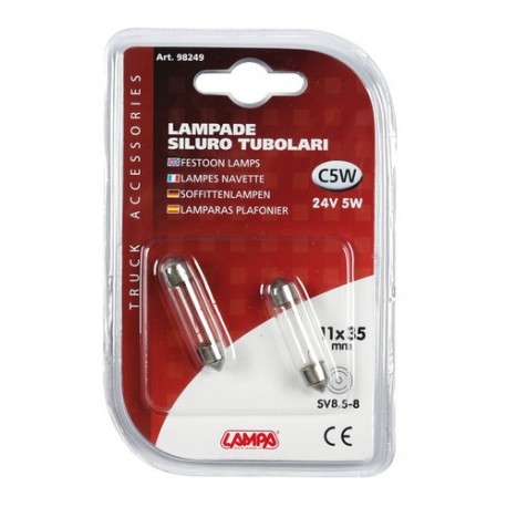 24V Lampada siluro - C5W - 11x35 mm - 5W - SV8.5-8 - 2 pz in blister