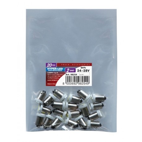 24/28V Hyper-Led 6 - 2 SMD x 3 chips - T4W - BA9s - 20 pz - Busta - bianco - Doppia polarita'