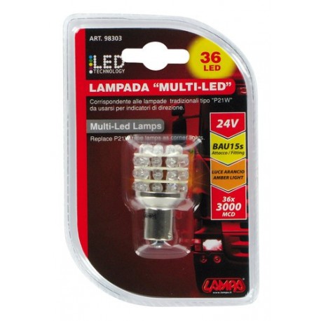 24V Lampada Multi-Led 36 Led - PY21W - BAU15s - 1 pezzo in blister - Arancio