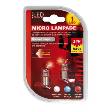 24V Micro lampada 1 Led - T4W - BA9s - rosso