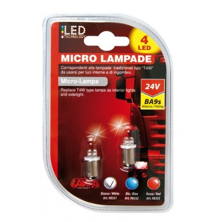 24V Micro lampada 4 Led - T4W - BA9s - bianco