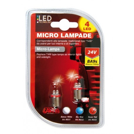 24V Micro lampada 4 Led - T4W - BA9s - rosso