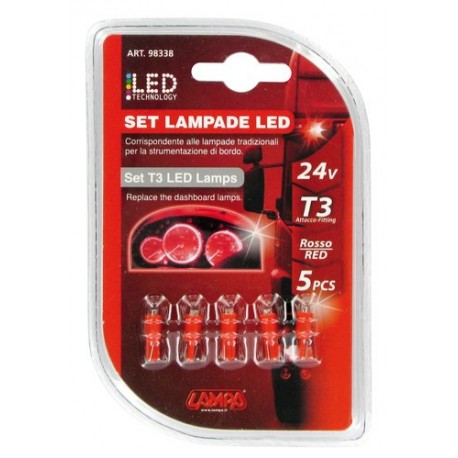 24V Kit Lampade cruscotto Led 1 Led - T3 - W2x4.6d - 5 pz in blister - rosso