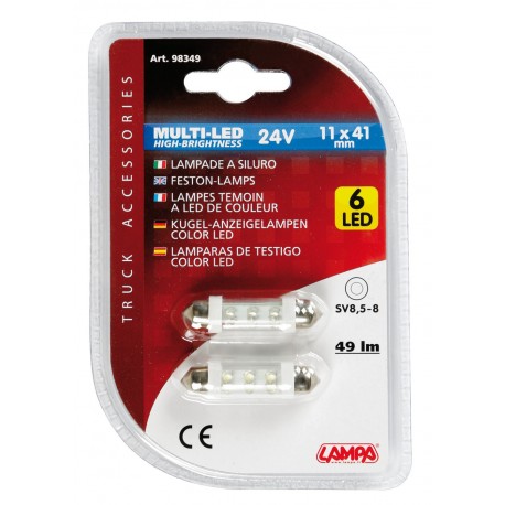 24V Lampada siluro 6 Led - 11x41 mm - SV8.5-8 - bianco