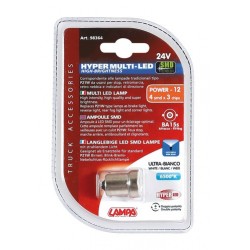 24V Hyper-Led 12 - 4 SMD x 3 chips - P21W - BA15s - 1 pezzo in blister - bianco - Doppia polarita'