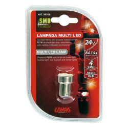 24V Hyper-Led 12 - 4 SMD x 3 chips - P21W - BA15s - 1 pezzo in blister - rosso - Doppia polarita'