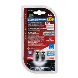 24V Hyper-Led 24 - 8 SMD x 3 chips - T10 - Trifocus - W2.1x9.5d - bianco - Doppia polarita' - Resistenza incorporata