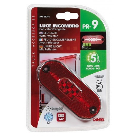 Luce perimetrale a 5 led con catarifrangente 24V - rosso