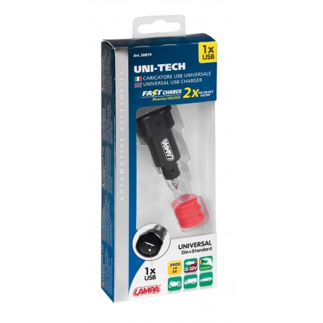 Uni-Tech caricabatteria universale 1 porta Usb - Fast Charge - 2400 mA - 12/32V