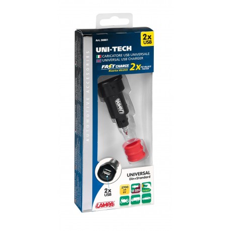Uni-Tech caricabatteria universale 2 porte Usb - Fast Charge - 2700 mA - 12/32V