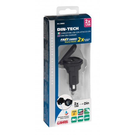 Din-Tech caricabatteria Din 2 porte Usb - Fast Charge - 2700 mA - 12/32V