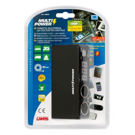 Multi-Power 2 prese accendisigari + 2 USB e voltmetro 12/24/36V