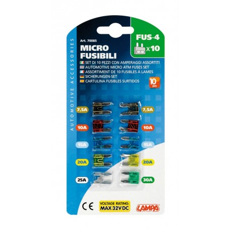 Set 10 micro-fusibili lamellari assortiti 12/32V
