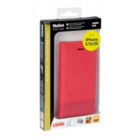 Wallet Folio Case cover a libro - Apple iPhone 5 / 5s / SE - rosso