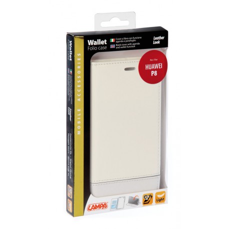 Wallet Folio Case cover a libro - Huawei P8 - bianco