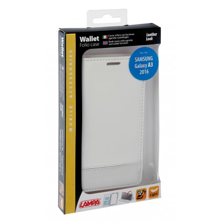Wallet Folio Case cover a libro - Samsung Galaxy A3 2016 - bianco