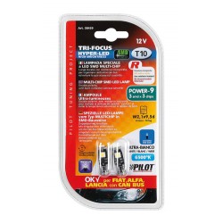 12V Hyper-Led 9 - 3 SMD x 3 chips - T10 - Trifocus - W2.1x9.5d bianco doppia polarita' resistenza incorporata