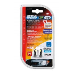 12V Hyper-Led 6 - 2 SMD x 3 chips - T10 - Bifocus - W2.1x9.5d bianco doppia polarita' resistenza incorporata