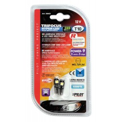 12V Hyper-Led 9 - 3 SMD x 3 chips - T10 - Trifocus - W2.1x9.5d bianco doppia polarita' resistenza incorporata
