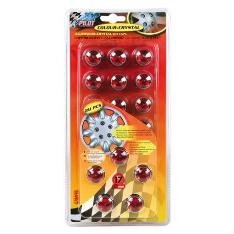 Kit 20 copribulloni diametro 17 mm rosso con inserto crystal