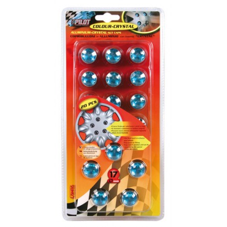 Kit 20 copribulloni diametro 17 mm blu con inserto crystal