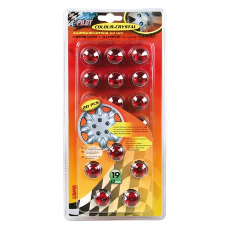 Kit 20 copribulloni diametro 19 mm rosso con inserto crystal