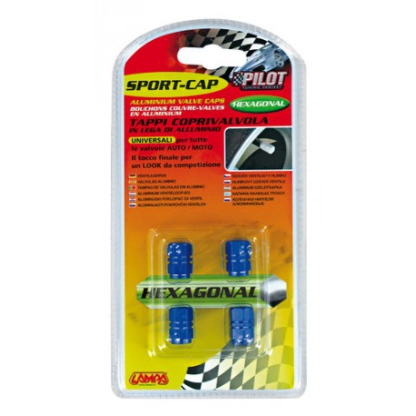 Sport Cap Hexagonal Set 4 tappi coprivalvola in lega di alluminio blu