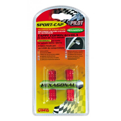 Sport Cap Hexagonal Set 4 tappi coprivalvola in lega di alluminio rosso