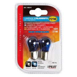 12V Blue Dyed Glass Lampada 1 filamento - P21W - 21W - BA15s - 2 pz in blister