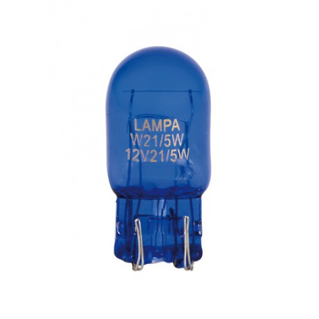 12V Blue Dyed Glass Lampada con zoccolo vetro 2 filamenti - W21/5W - 21/5W - W3x16q - 2 pz in blister