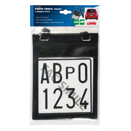 Portatarga di prova per auto e moto con tasca portadocumenti